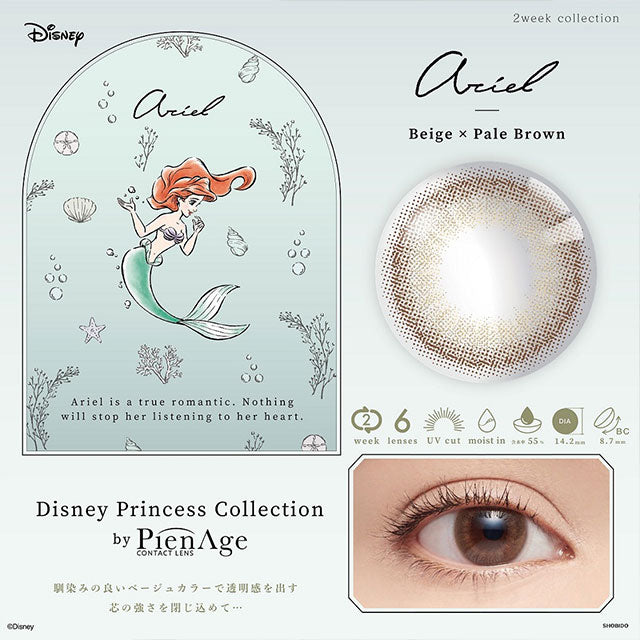 PienAge Disney princess 2-Week color contact lens #Beige X Pale brown双周抛美瞳小美人鱼棕｜6 Pcs